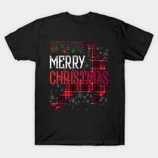 Red Plaid Merry Christmas Letter Reindeer Snowflake Buffalo T-Shirt